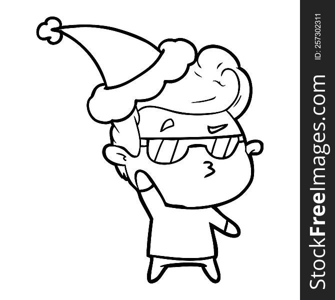 Line Drawing Of A Cool Guy Wearing Santa Hat