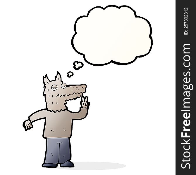 Cartoon Happy Wolf Man With Thought Bubble