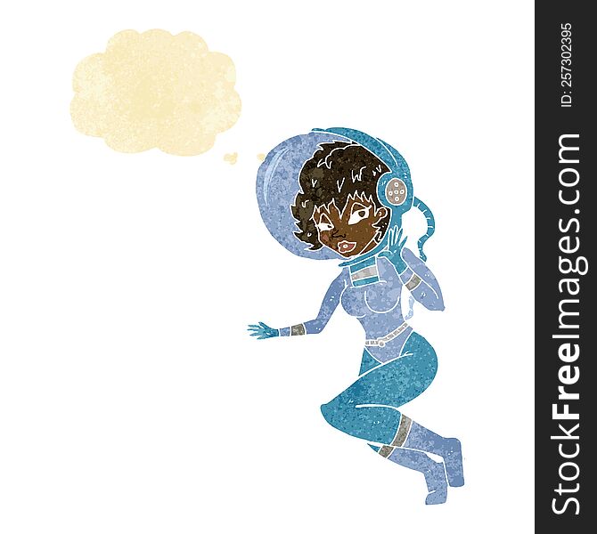 cartoon space woman with thought bubble
