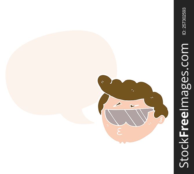 Cartoon Boy Wearing Sunglasses And Speech Bubble In Retro Style