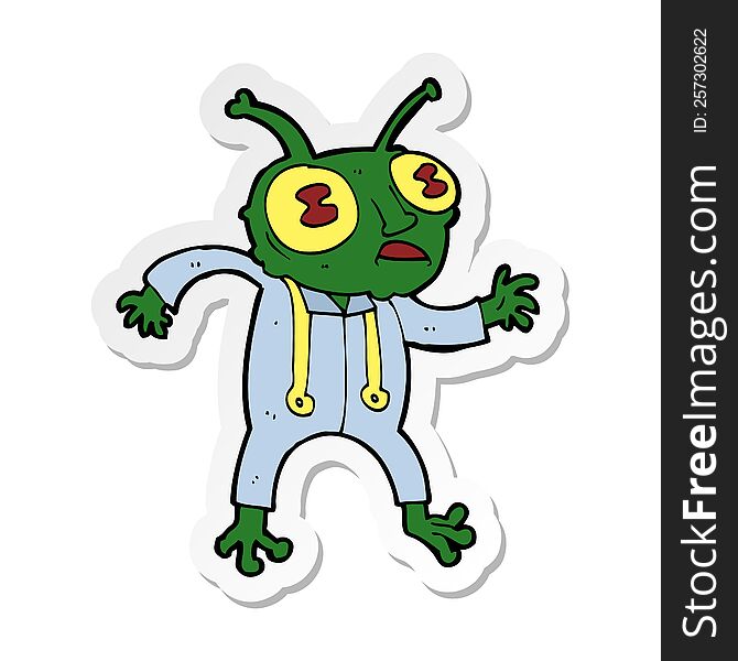 Sticker Of A Cartoon Alien Spaceman