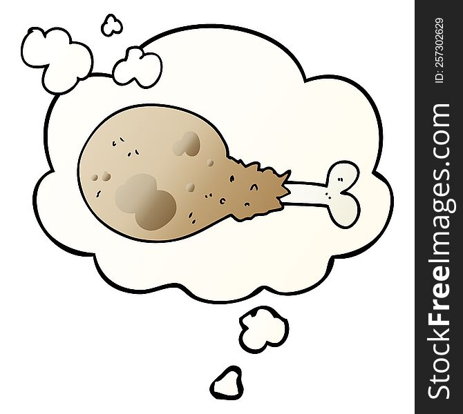 Cartoon Cooked Chicken Leg And Thought Bubble In Smooth Gradient Style