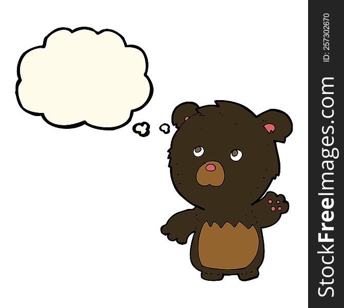 cartoon black teddy bear with thought bubble