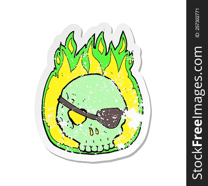 Retro Distressed Sticker Of A Cartoon Skull With Eye Patch