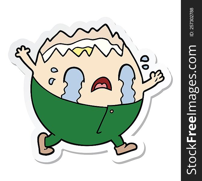 sticker of a humpty dumpty cartoon egg man crying