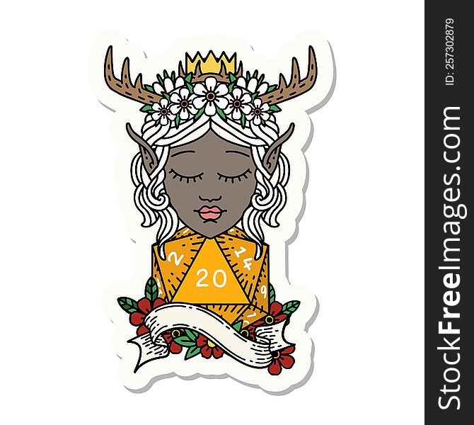 Elf Druid Character With Natural Twenty Dice Roll Sticker