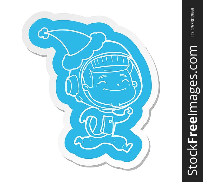Happy Cartoon  Sticker Of A Astronaut Wearing Santa Hat