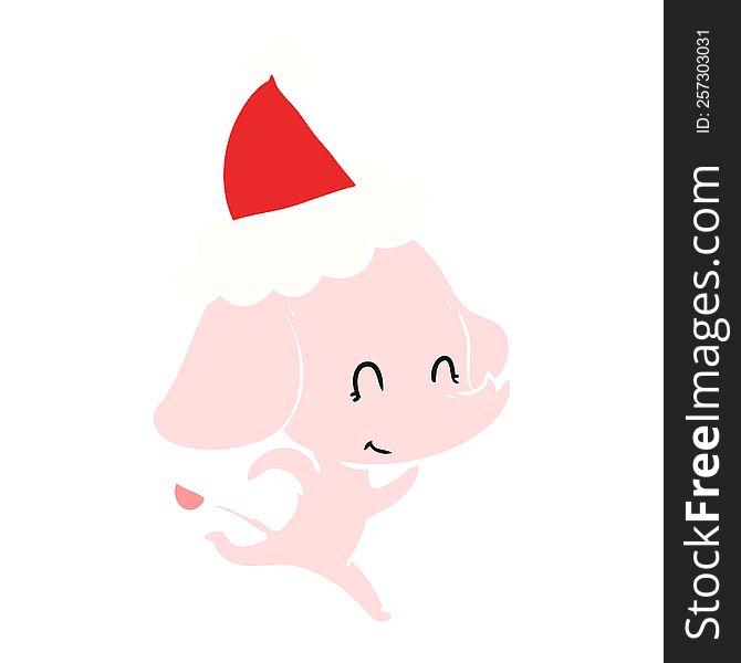 cute hand drawn flat color illustration of a elephant wearing santa hat. cute hand drawn flat color illustration of a elephant wearing santa hat