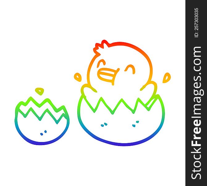 rainbow gradient line drawing of a cartoon baby duck