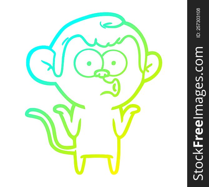 Cold Gradient Line Drawing Cartoon Confused Monkey