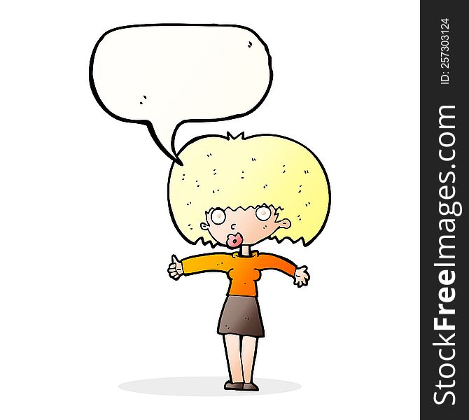 cartoon woman giving thumbs up symbol with speech bubble