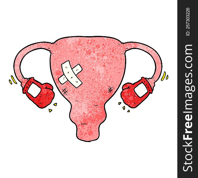 cartoon beat up uterus with boxing gloves. cartoon beat up uterus with boxing gloves