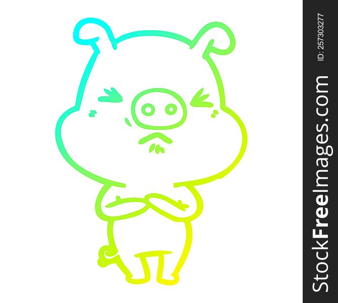 Cold Gradient Line Drawing Cartoon Angry Pig