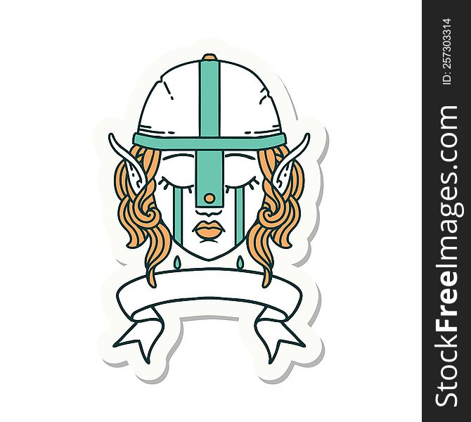 Crying Elf Fighter Character Face With Banner Sticker