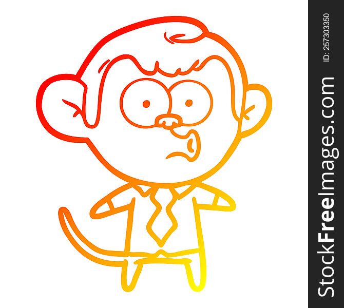 Warm Gradient Line Drawing Cartoon Office Monkey