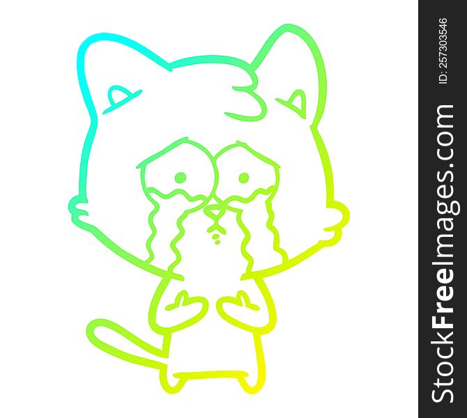 Cold Gradient Line Drawing Cat Crying Cartoon