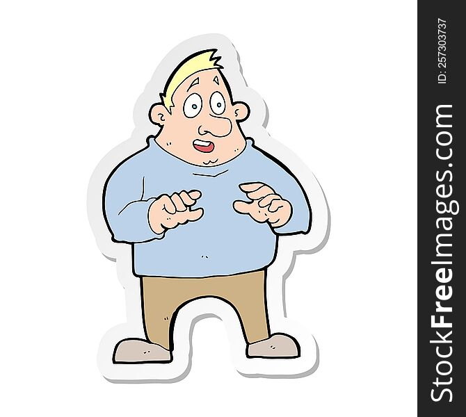 sticker of a cartoon excited overweight man
