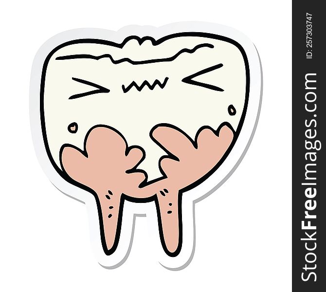 sticker of a cartoon bad tooth