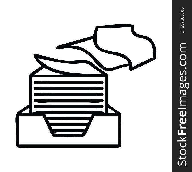 line drawing cartoon of a stack of office papers