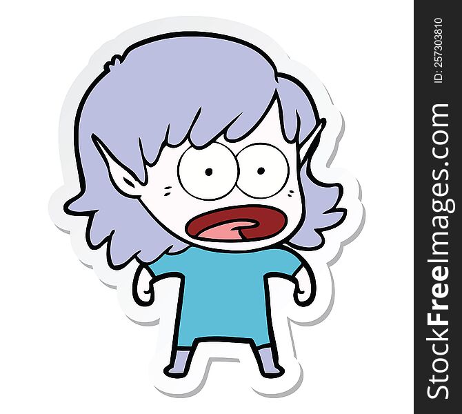 Sticker Of A Cartoon Shocked Elf Girl