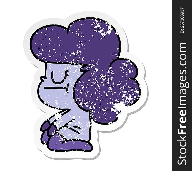 distressed sticker cartoon of a kawaii alien girl