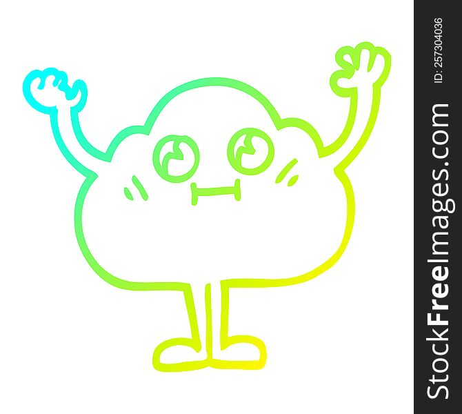 Cold Gradient Line Drawing Happy Cartoon Cloud