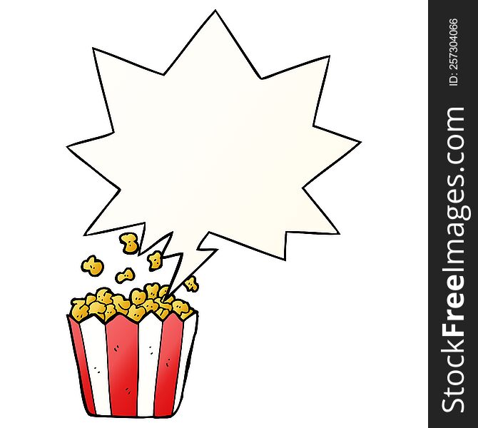 cartoon popcorn and speech bubble in smooth gradient style