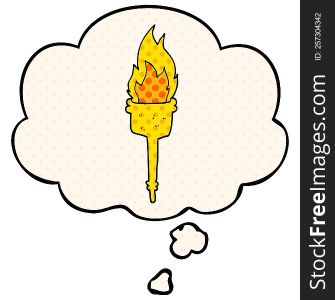 Cartoon Flaming Torch And Thought Bubble In Comic Book Style