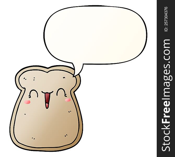 cute cartoon slice of toast with speech bubble in smooth gradient style