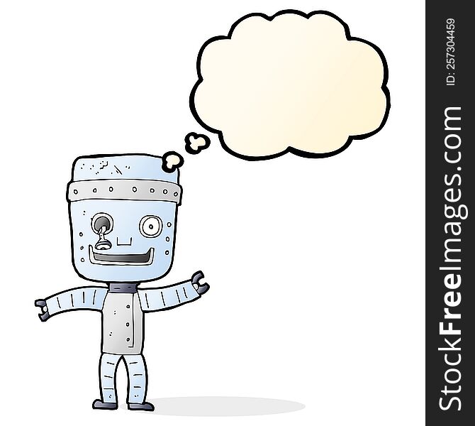 Cartoon Funny Old Robot With Thought Bubble