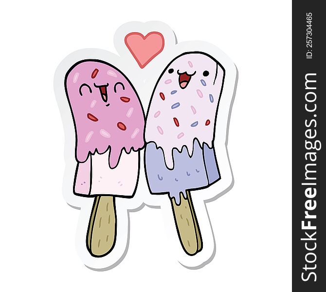 sticker of a cartoon ice lolly in love