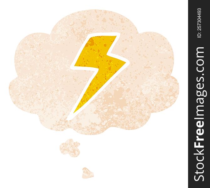 Cartoon Lightning Bolt And Thought Bubble In Retro Textured Style