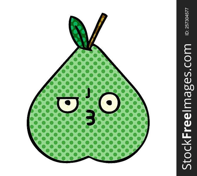 comic book style cartoon of a green pear