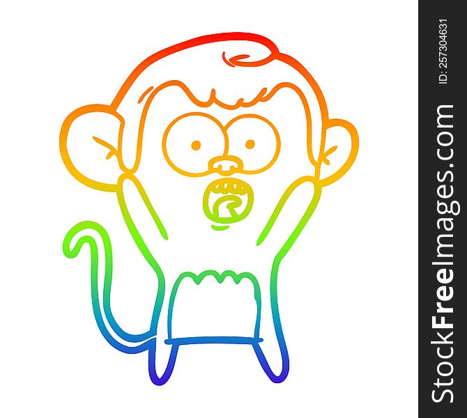 rainbow gradient line drawing of a cartoon shocked monkey