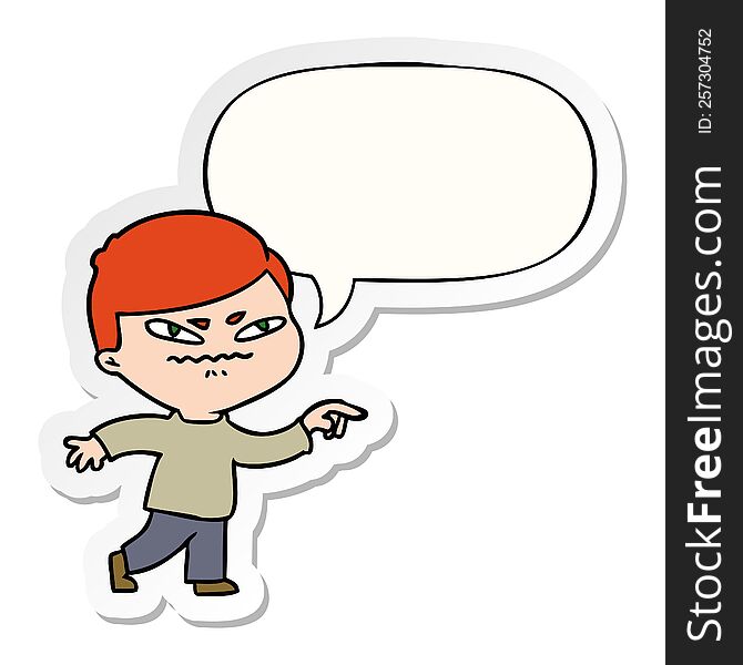 Cartoon Angry Man Pointing And Speech Bubble Sticker