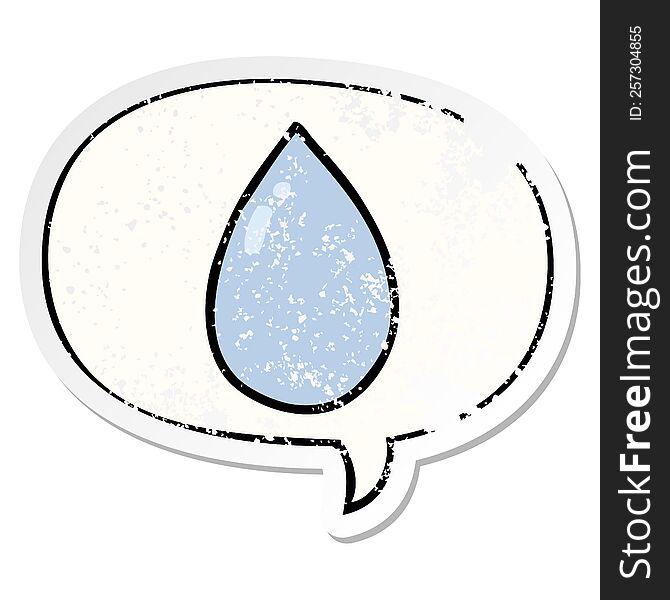 cartoon water droplet and speech bubble distressed sticker