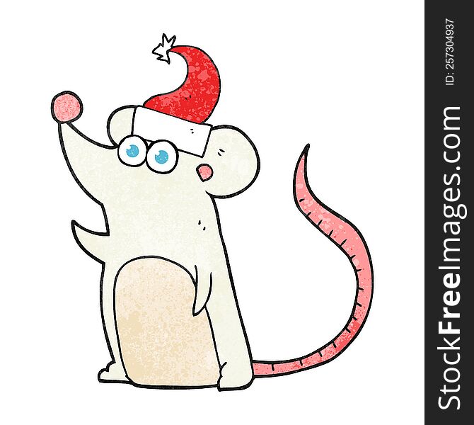 Textured Cartoon Mouse In Christmas Hat
