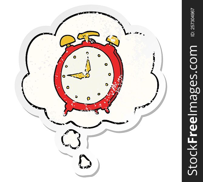 Cartoon Alarm Clock And Thought Bubble As A Distressed Worn Sticker