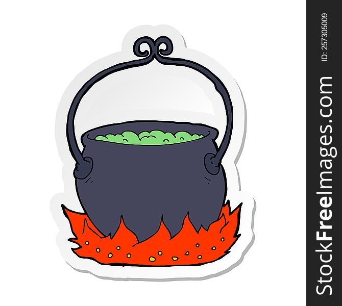 sticker of a cartoon witchs cauldron