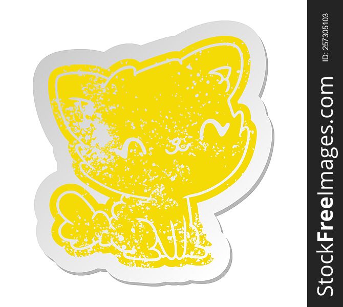 Distressed Old Sticker Cute Kawaii Fluffy Cat