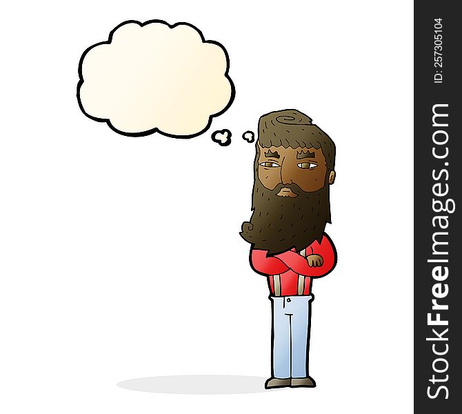 Cartoon Serious Man With Beard With Thought Bubble