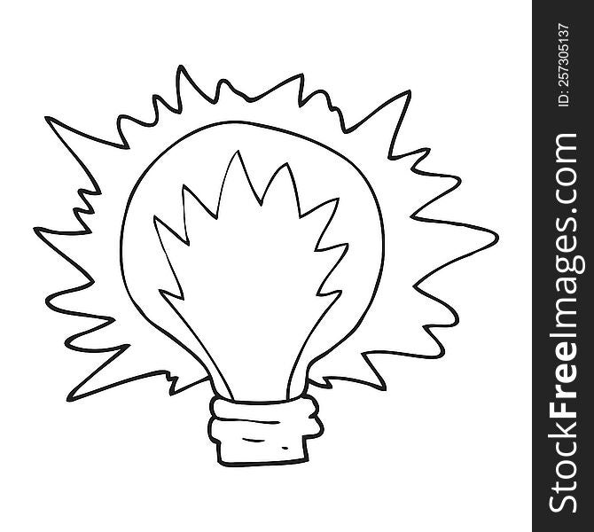 freehand drawn black and white cartoon light bulb