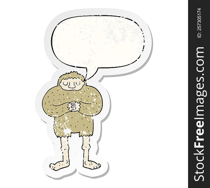cartoon bigfoot with speech bubble distressed distressed old sticker. cartoon bigfoot with speech bubble distressed distressed old sticker