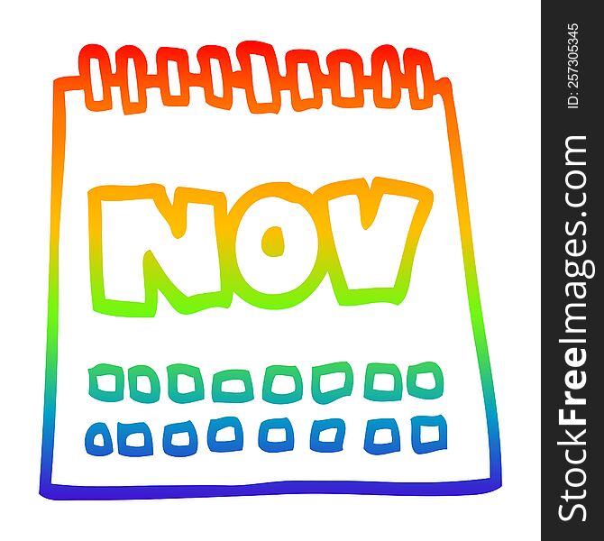 rainbow gradient line drawing of a cartoon calendar showing month of november