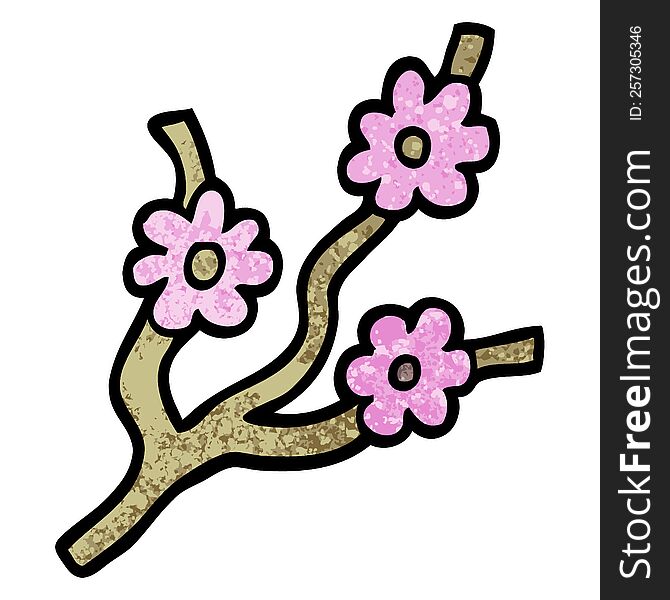 Grunge Textured Illustration Cartoon Branches With Flowers