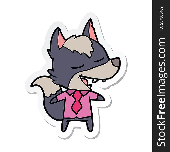 Sticker Of A Cartoon Office Wolf Laughing