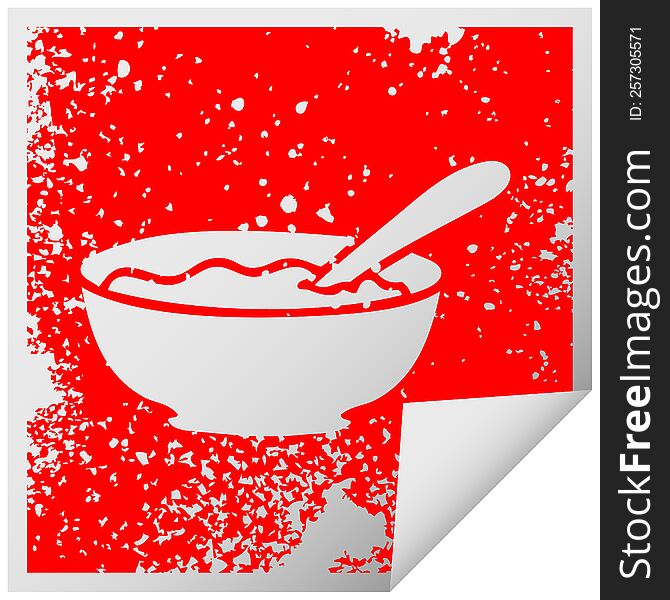 distressed square peeling sticker quirky symbol bowl of porridge. distressed square peeling sticker quirky symbol bowl of porridge