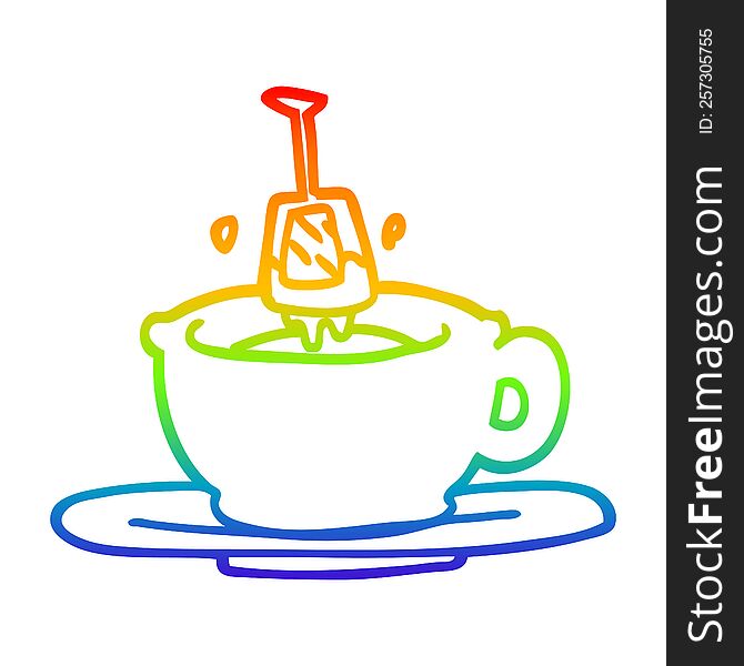 Rainbow Gradient Line Drawing Cartoon Cup Of Tea