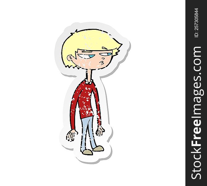 Retro Distressed Sticker Of A Cartoon Suspicious Boy