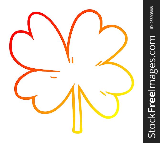 warm gradient line drawing of a cartoon four leaf clover